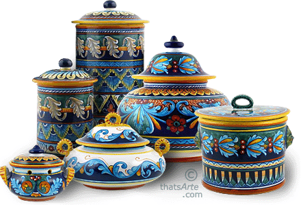 majolica kitchen canisters form Umbria