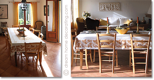 Kitchen/dining table and chairs in a restored podere, Tuscany, Italy