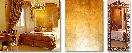 Italian bedroom with gilt walls and accessories