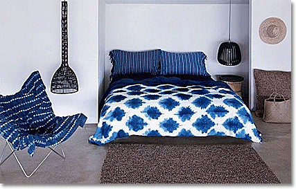 calm, indigo-white bedroom in France