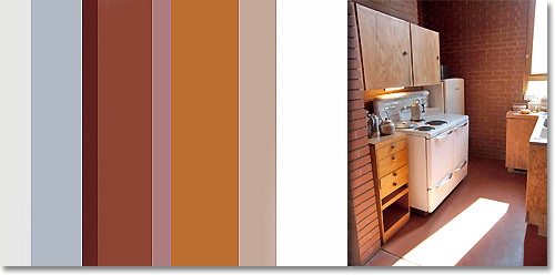 color scheme, frank lloyd wright's pope-leighey house: the small kitchen