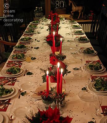 Advent party table in red-green-white-silver