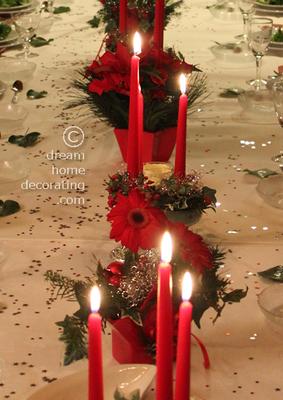 Close-up of red candles and flowers