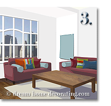 how to test a wall color: living room with blue color poster