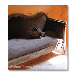 antique horsehair sofa in a Swiss mountain cabin