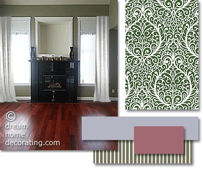 classic white curtains with green walls, fabric patches and a cherry wood floor classic white curtains with green walls, fabric patches and a cherry wood floor