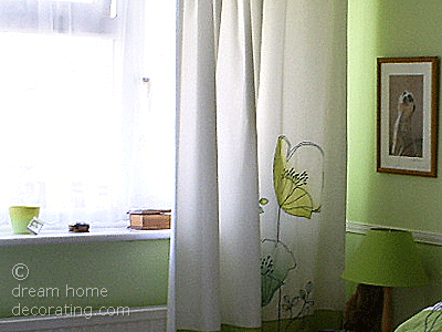 bedroom in lime, terracotta and white