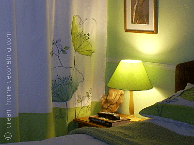 bedroom in lime, terracotta and white