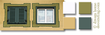 ochre-green-white exterior paint color combinations for windows & walls
