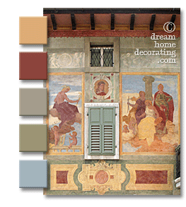 Renaissance wall mural & window color scheme, Italian Alps