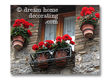 Italian flower display on rustic windows