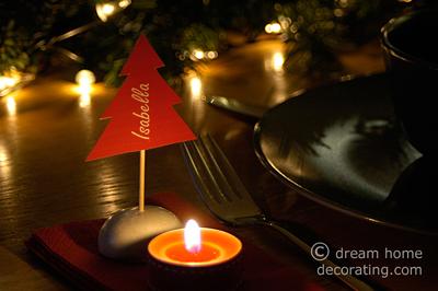 Close-up of a place card. We 'illuminated' each card with a tea light.