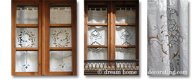 tuscan window treatments: white renaissance cutwork Tuscan style curtains