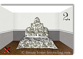 bedroom illustration with black and white toile bedding