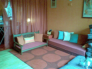 living room seating in pale grayed pink