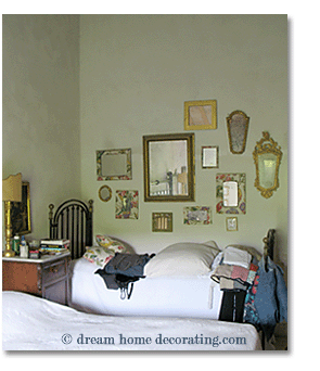mirror wall art above a bedstead in Tuscany
